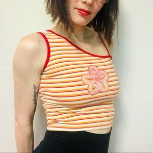 VINTAGE Y2K One Shoulder Striped Flower Tank Top.